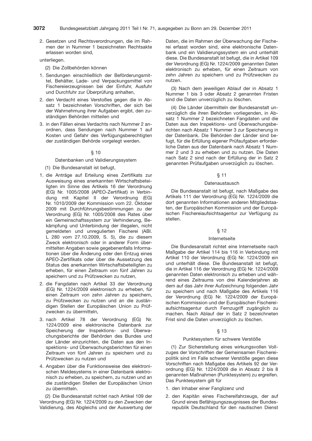 BGBl. 2011, Seite 3072 — Originalseite als Abbildung