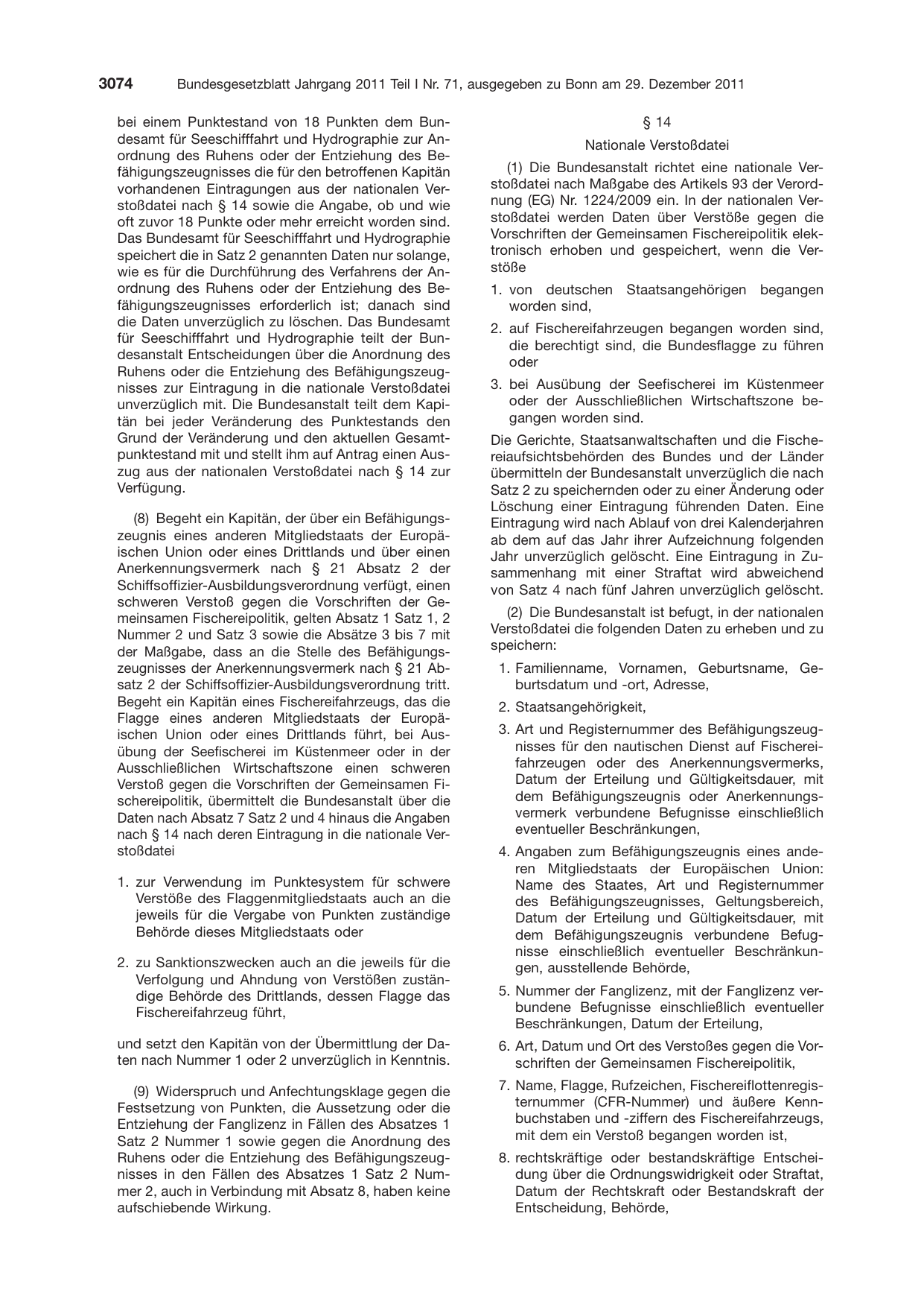 BGBl. 2011, Seite 3074 — Originalseite als Abbildung