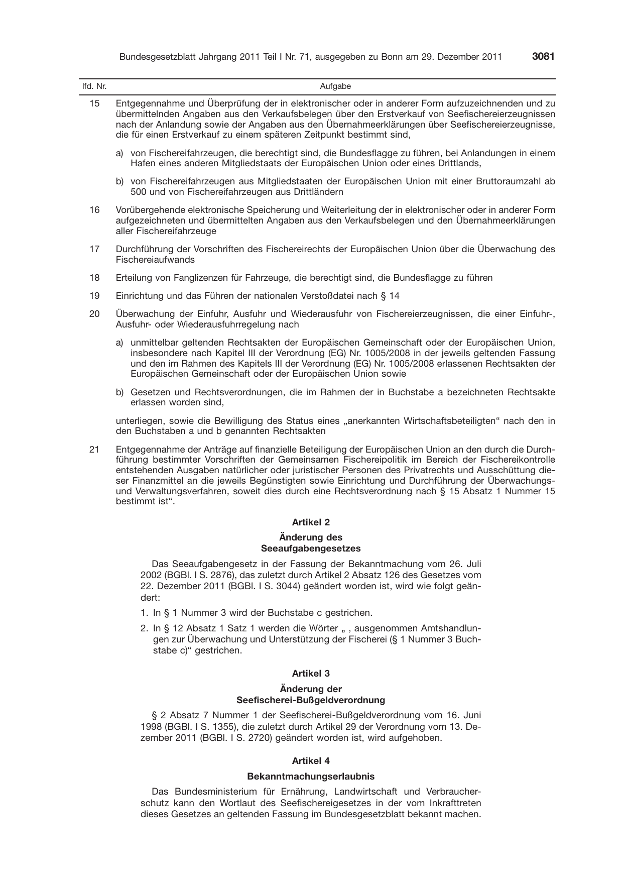 BGBl. 2011, Seite 3081 — Originalseite als Abbildung