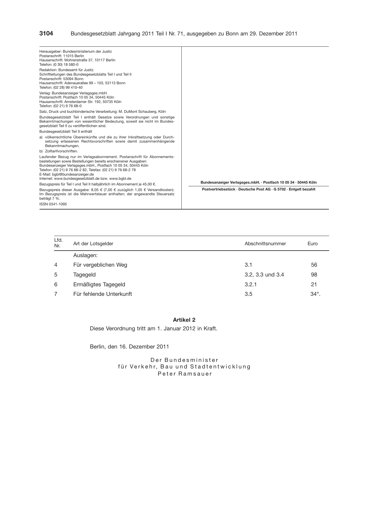 BGBl. 2011, Seite 3104 — Originalseite als Abbildung