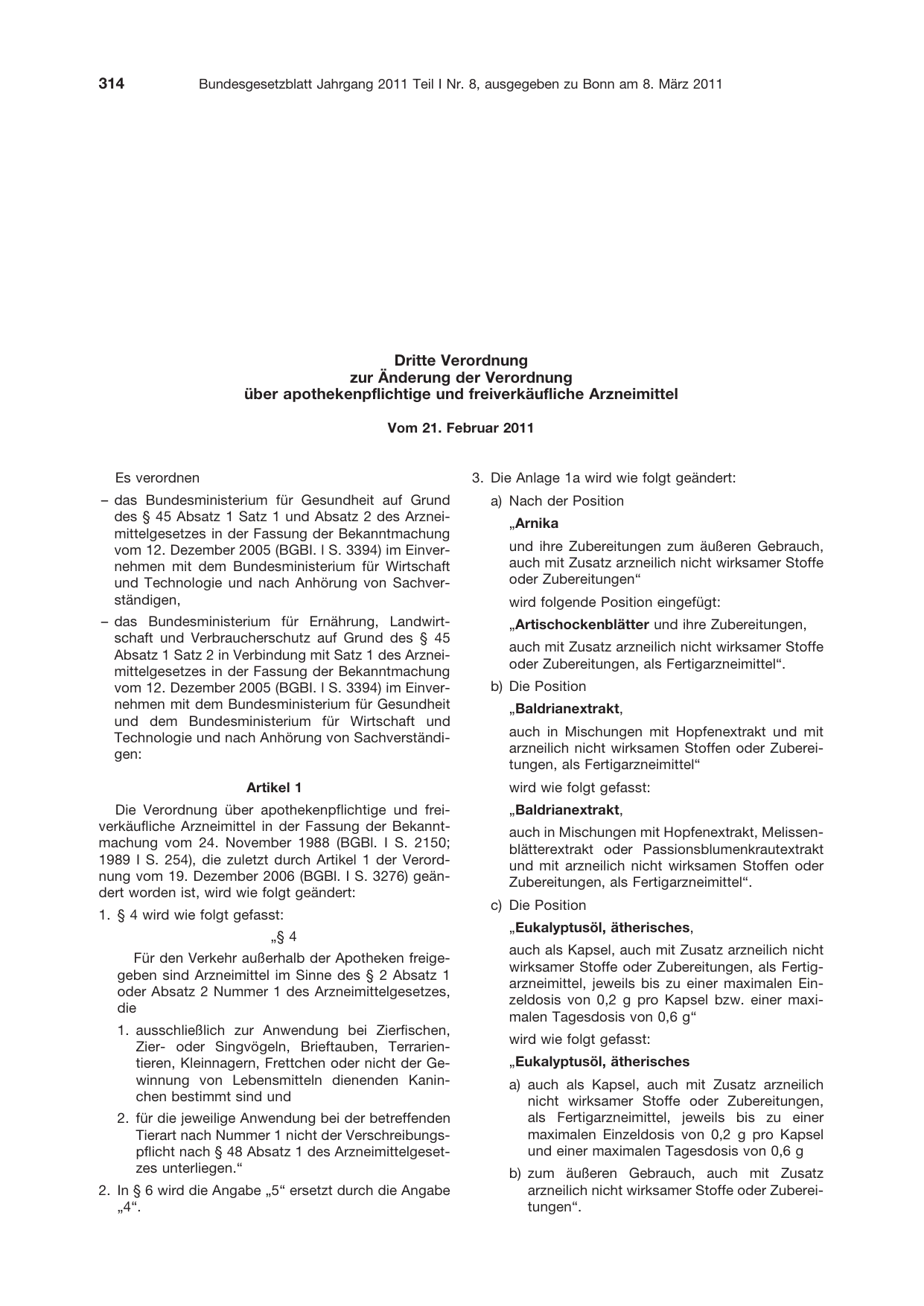 BGBl. 2011, Seite 314 — Originalseite als Abbildung