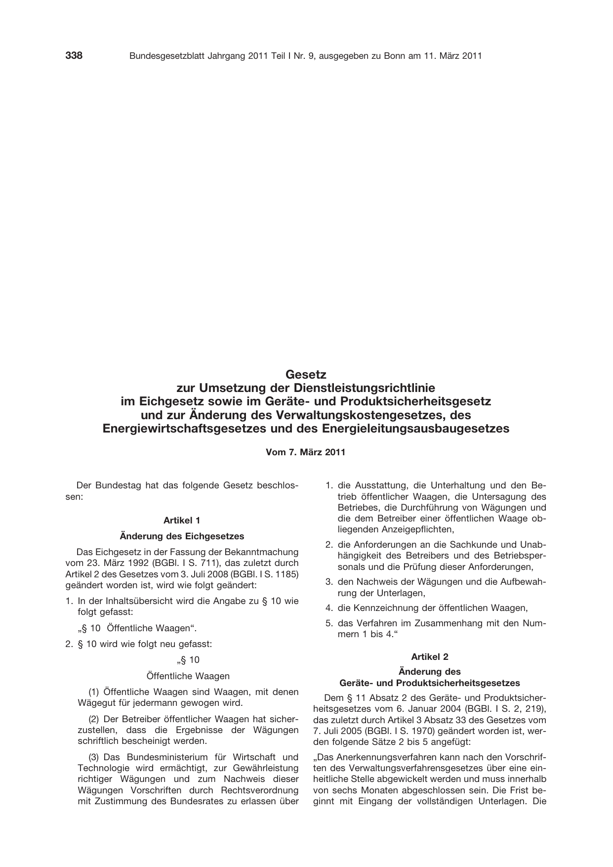 BGBl. 2011, Seite 338 — Originalseite als Abbildung