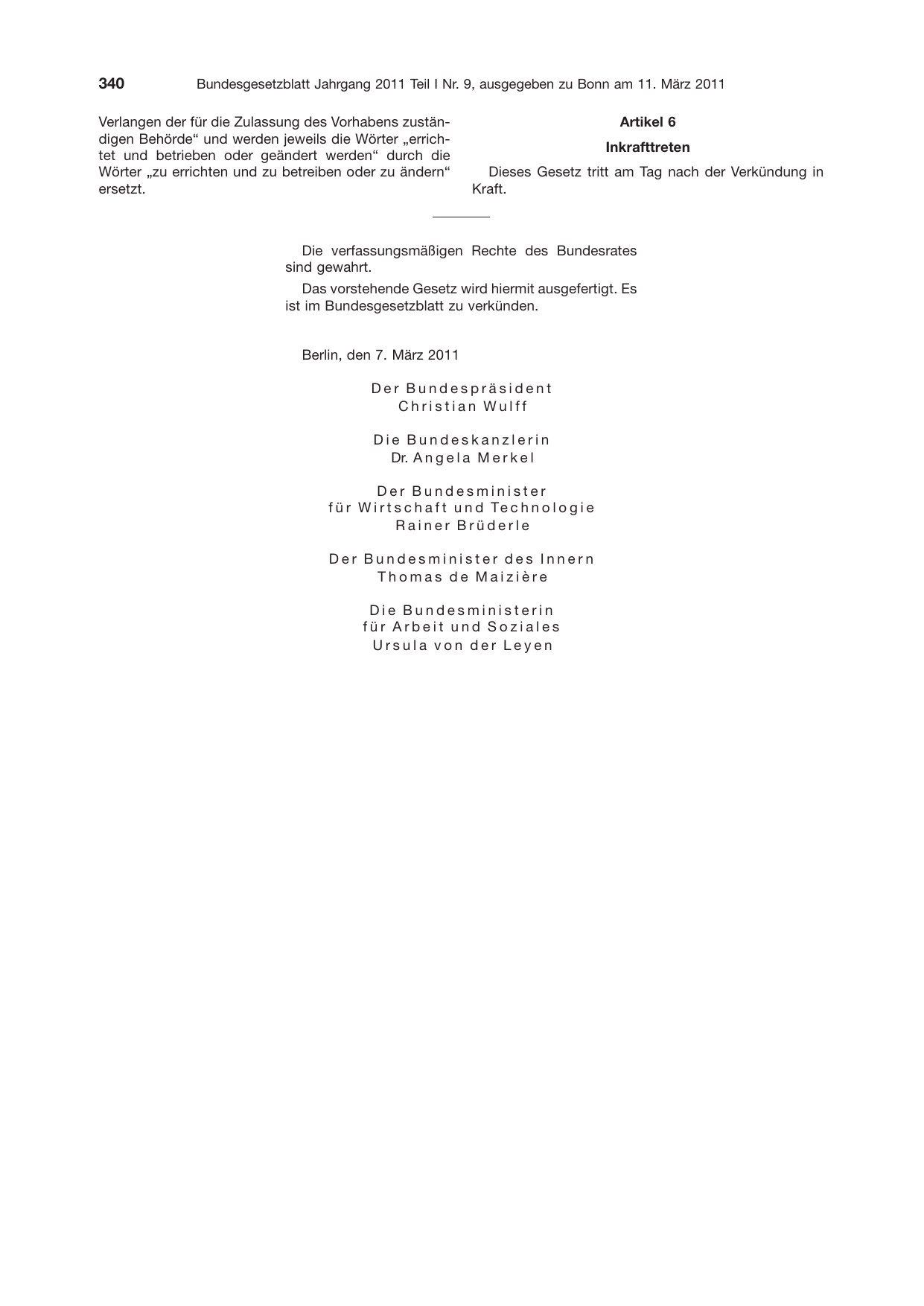 BGBl. 2011, Seite 340 — Originalseite als Abbildung