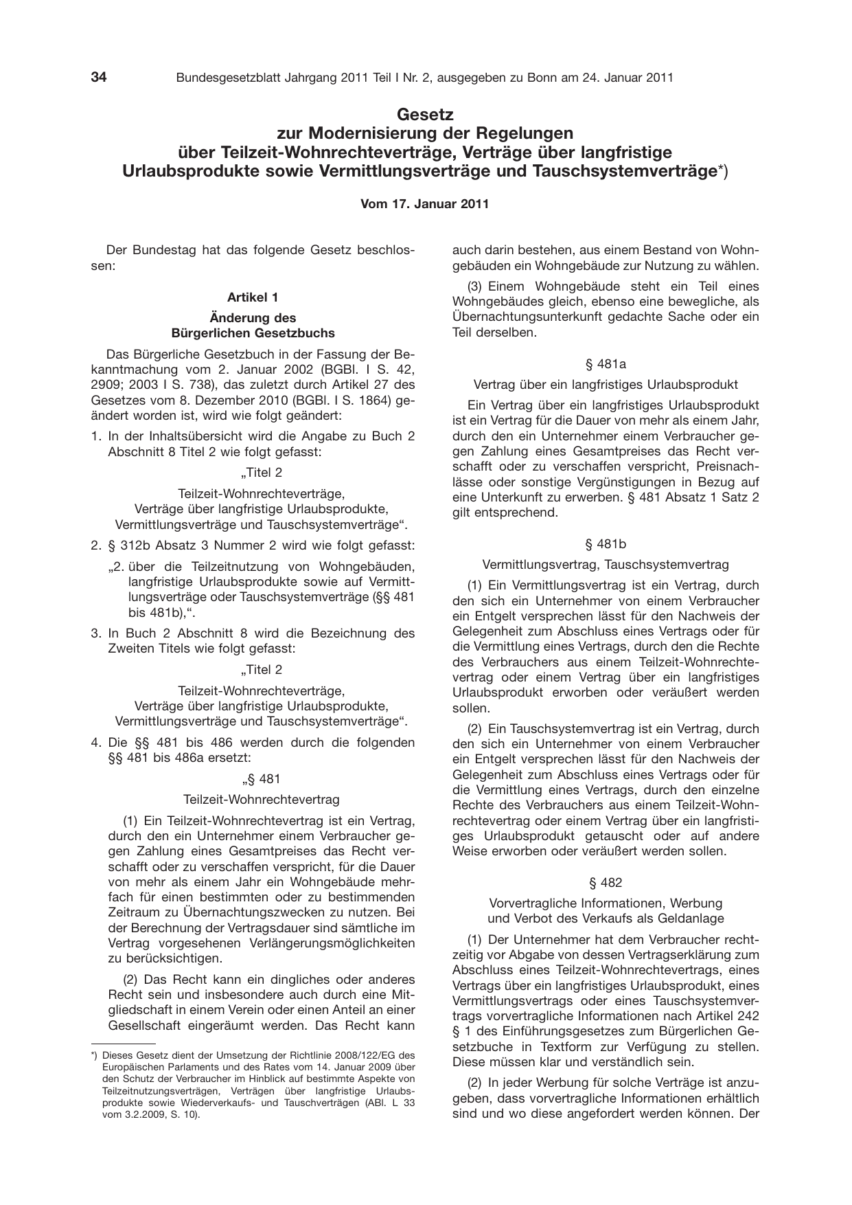 BGBl. 2011, Seite 34 — Originalseite als Abbildung