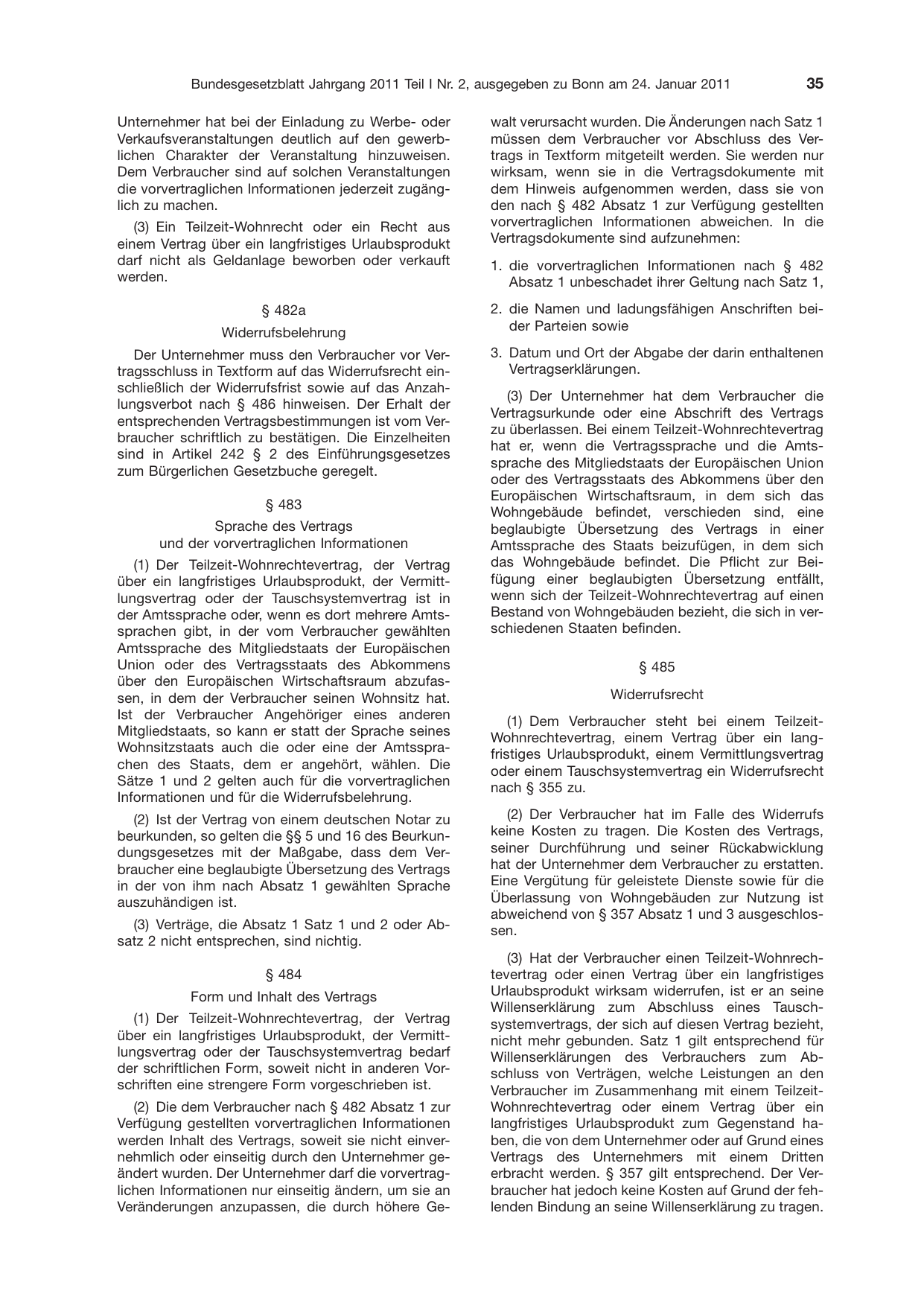 BGBl. 2011, Seite 35 — Originalseite als Abbildung