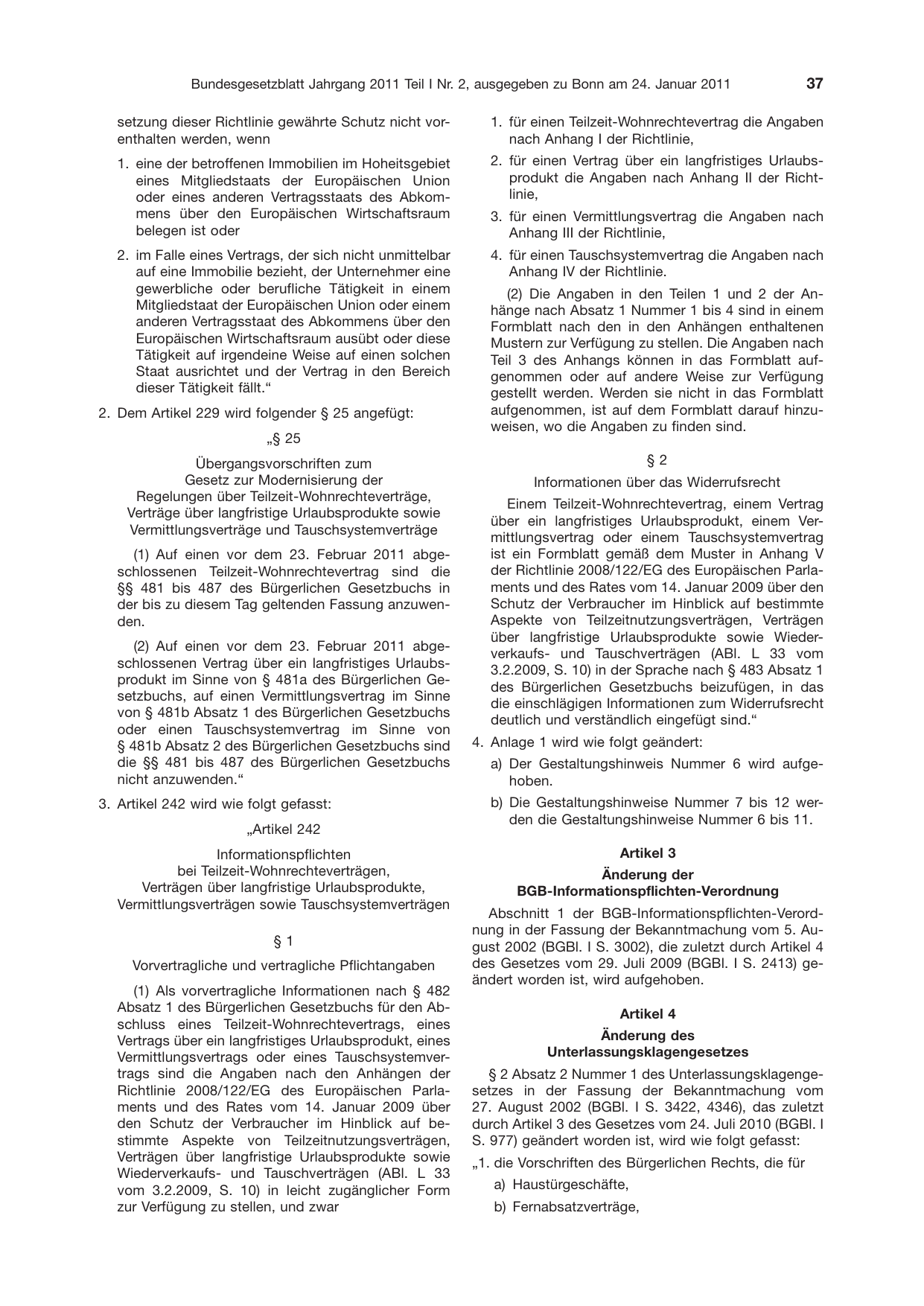 BGBl. 2011, Seite 37 — Originalseite als Abbildung