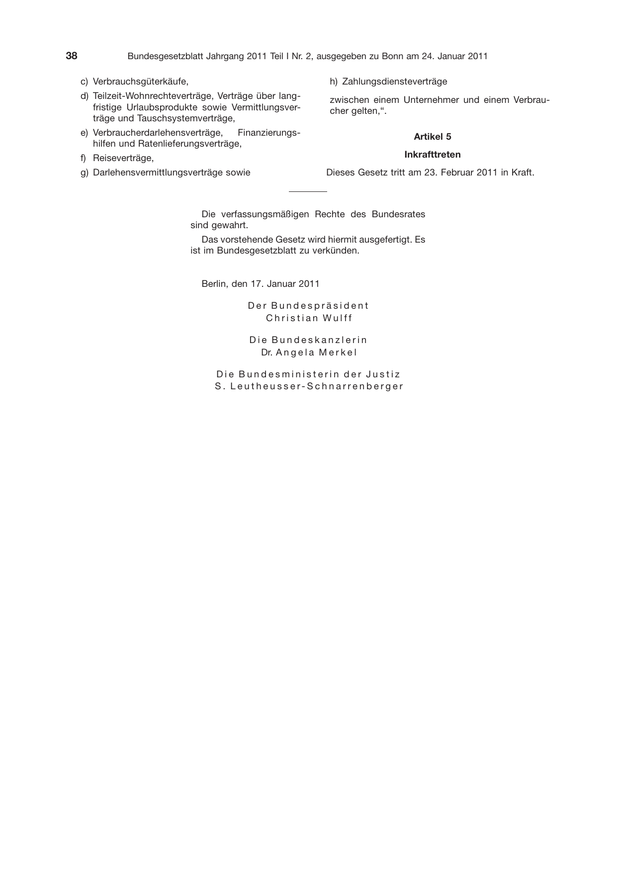 BGBl. 2011, Seite 38 — Originalseite als Abbildung