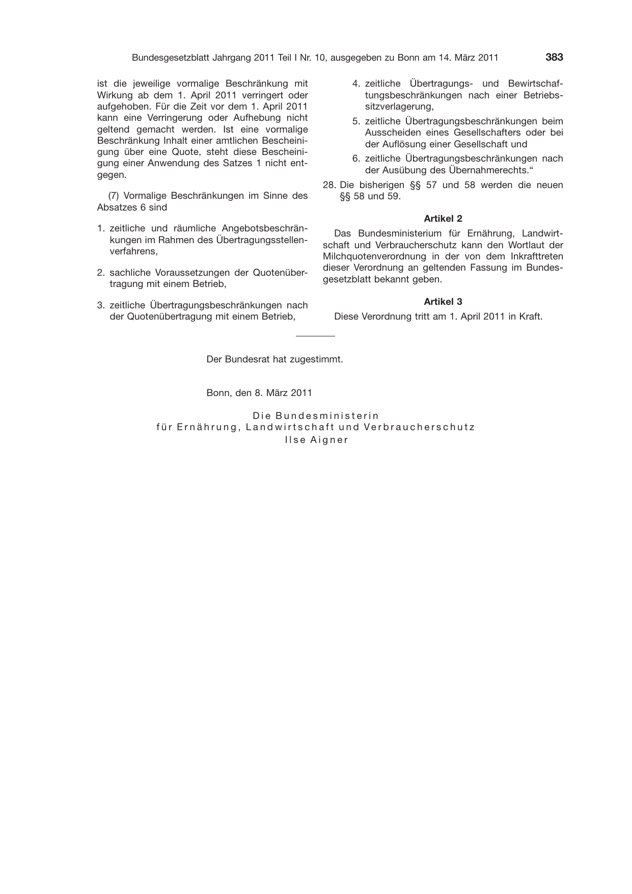 BGBl. 2011, Seite 383 — Originalseite als Abbildung