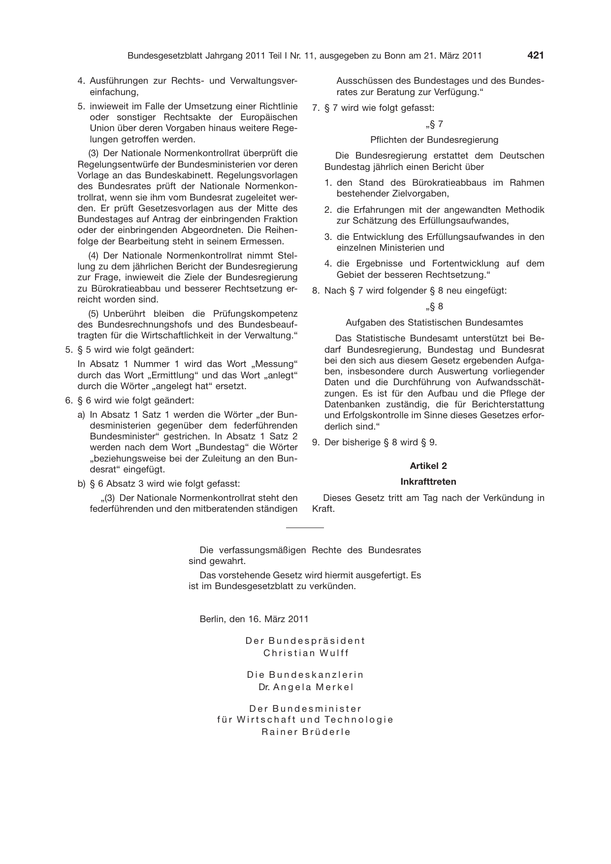 BGBl. 2011, Seite 421 — Originalseite als Abbildung