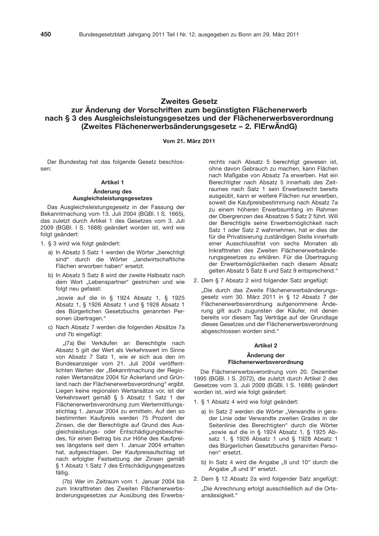 BGBl. 2011, Seite 450 — Originalseite als Abbildung