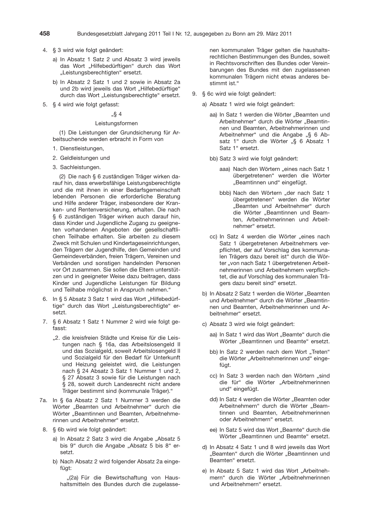 BGBl. 2011, Seite 458 — Originalseite als Abbildung