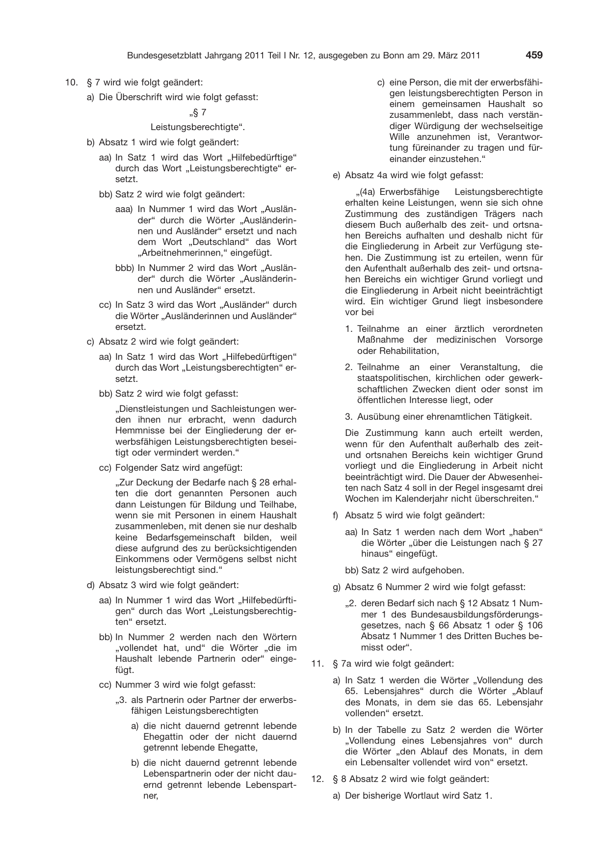 BGBl. 2011, Seite 459 — Originalseite als Abbildung