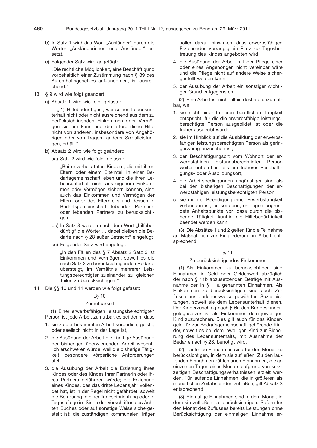 BGBl. 2011, Seite 460 — Originalseite als Abbildung