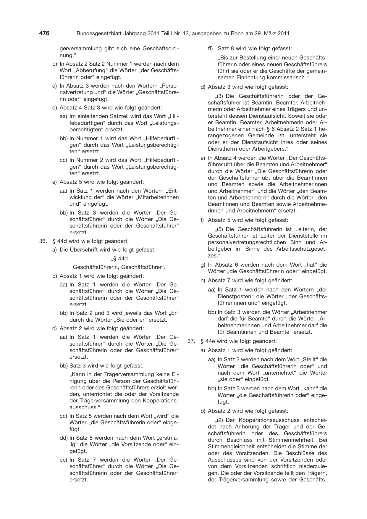 BGBl. 2011, Seite 476 — Originalseite als Abbildung
