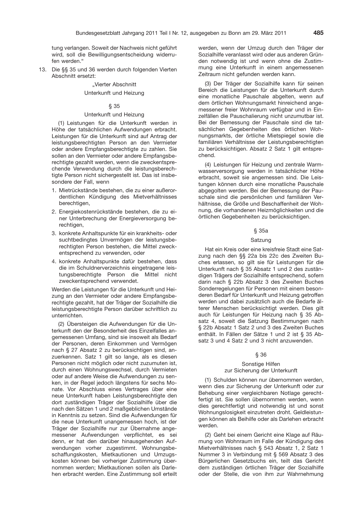 BGBl. 2011, Seite 485 — Originalseite als Abbildung