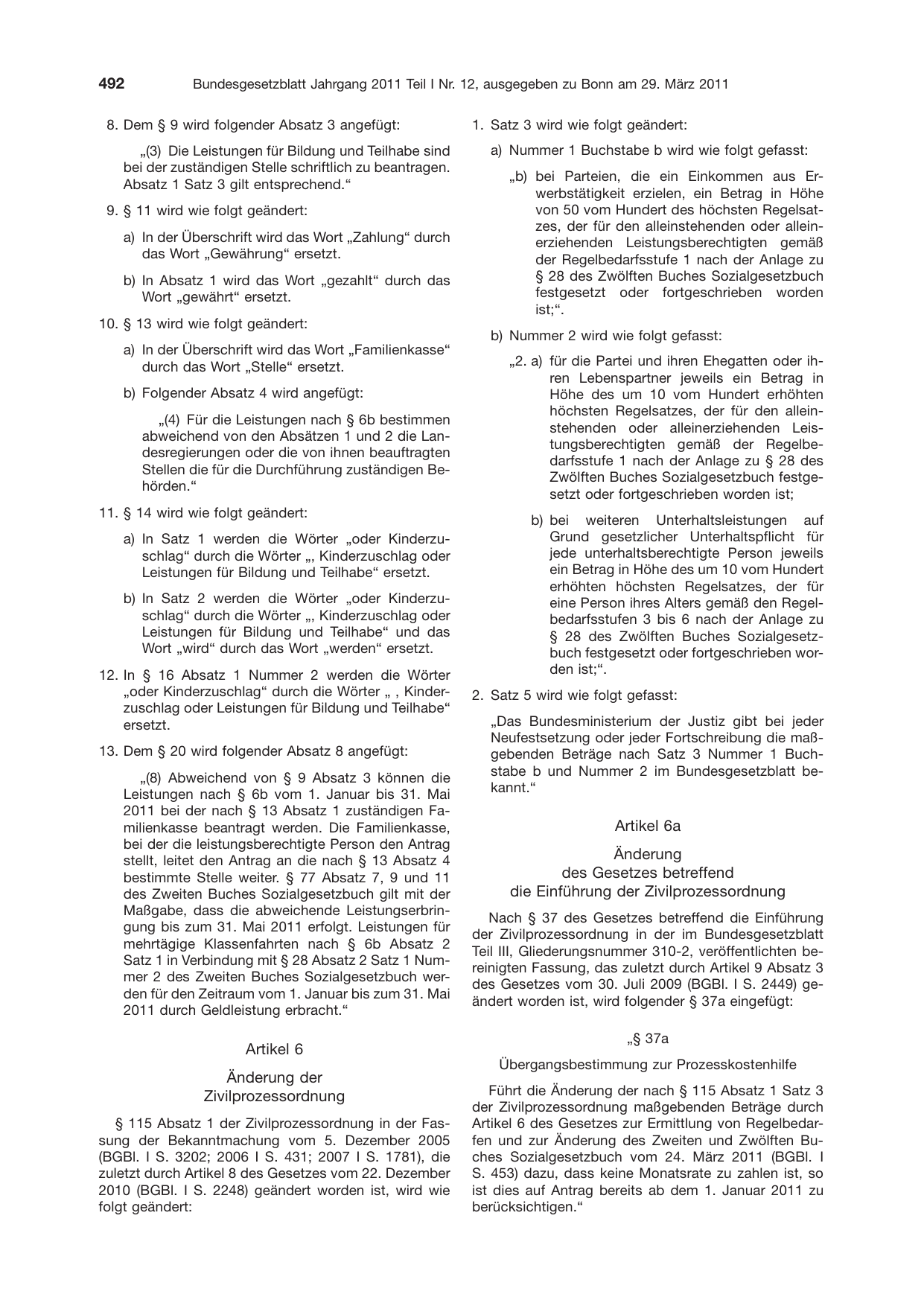 BGBl. 2011, Seite 492 — Originalseite als Abbildung