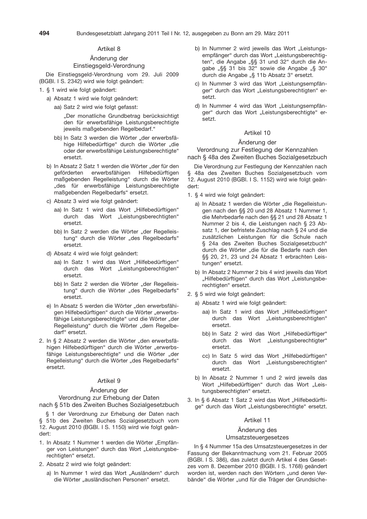 BGBl. 2011, Seite 494 — Originalseite als Abbildung
