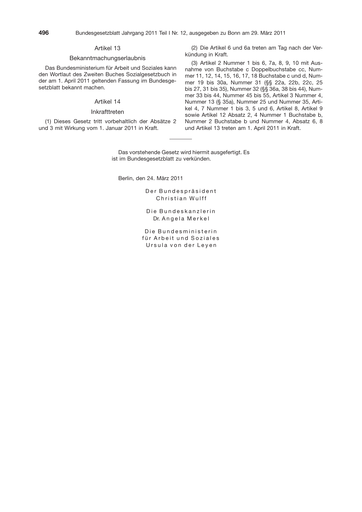 BGBl. 2011, Seite 496 — Originalseite als Abbildung