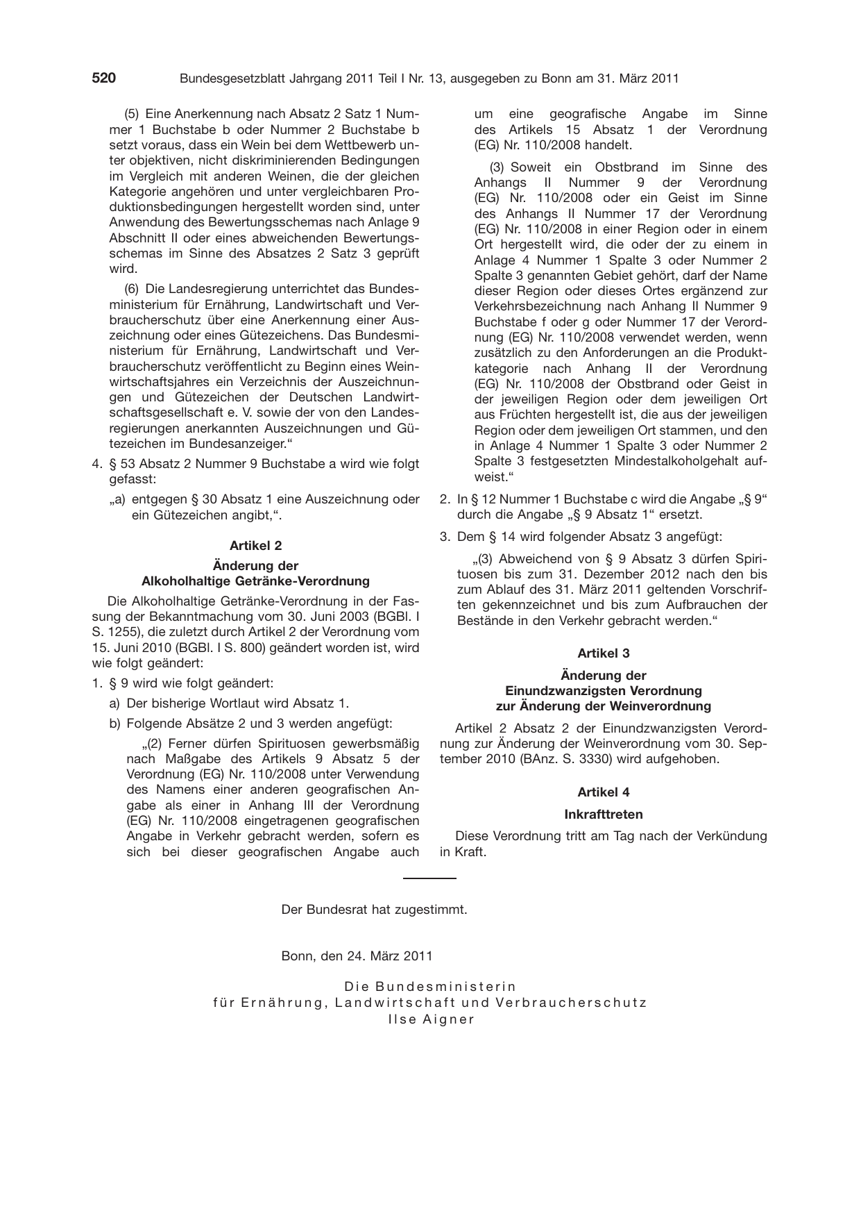 BGBl. 2011, Seite 520 — Originalseite als Abbildung