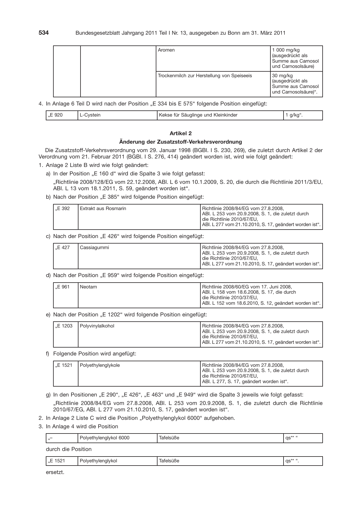 BGBl. 2011, Seite 534 — Originalseite als Abbildung