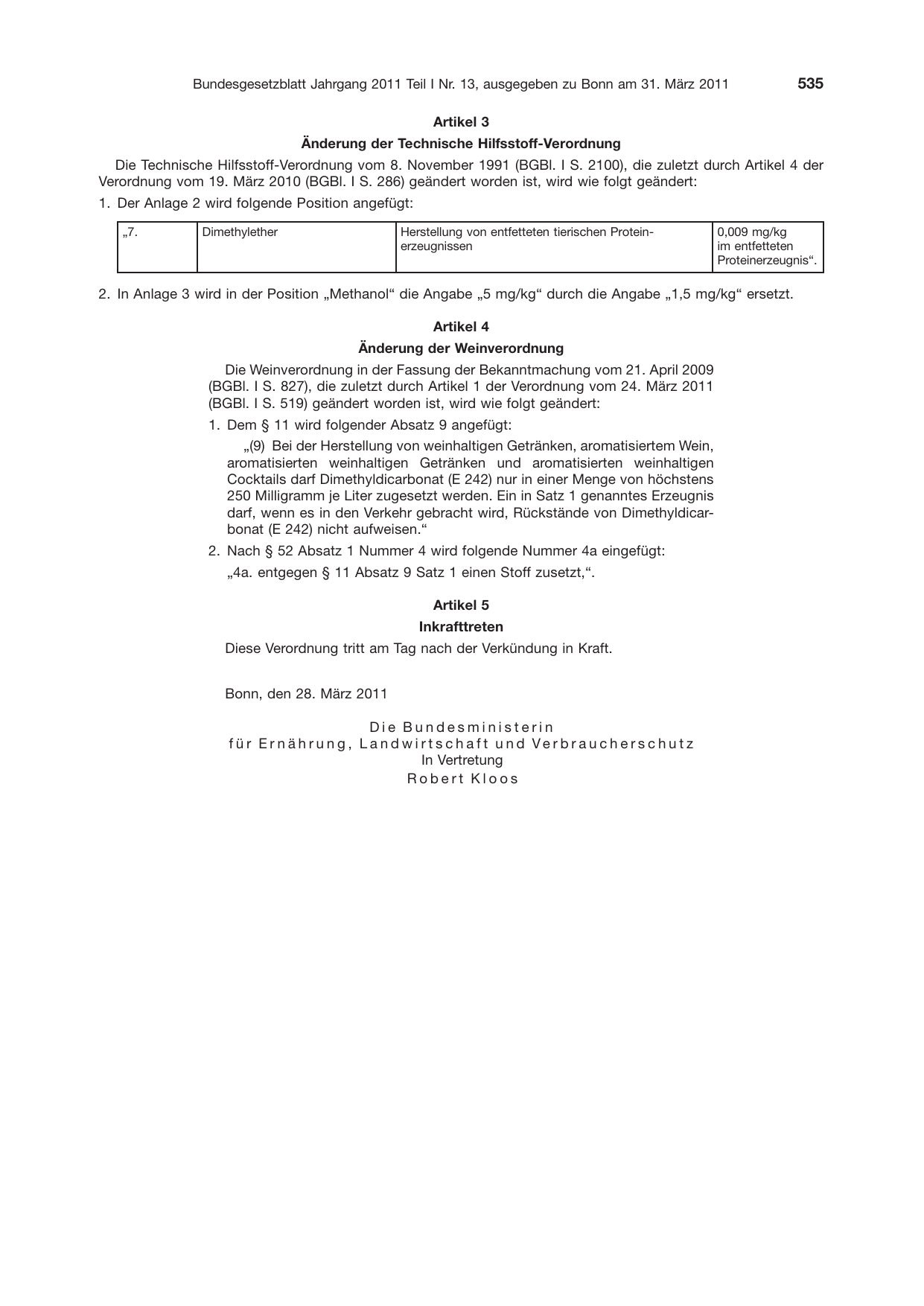 BGBl. 2011, Seite 535 — Originalseite als Abbildung