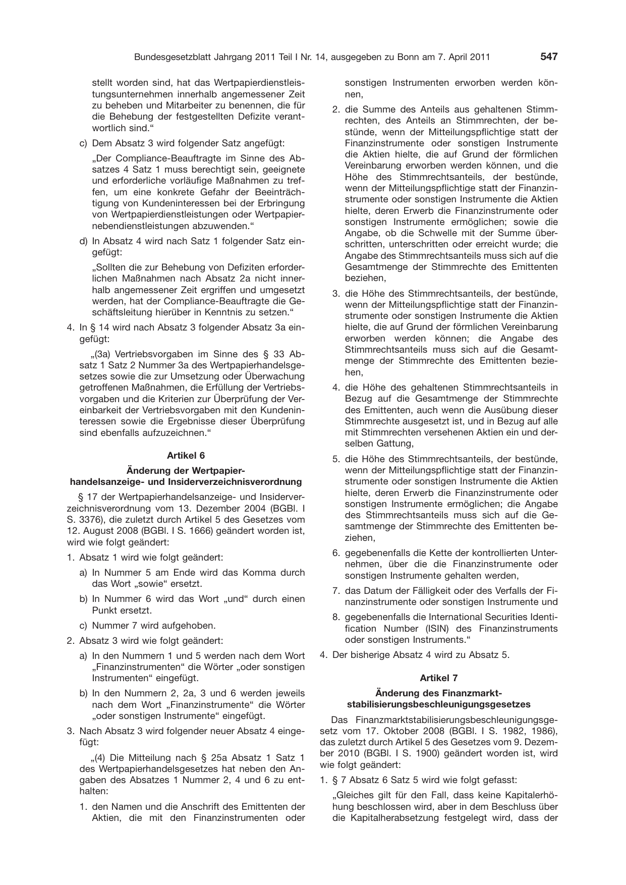 BGBl. 2011, Seite 547 — Originalseite als Abbildung