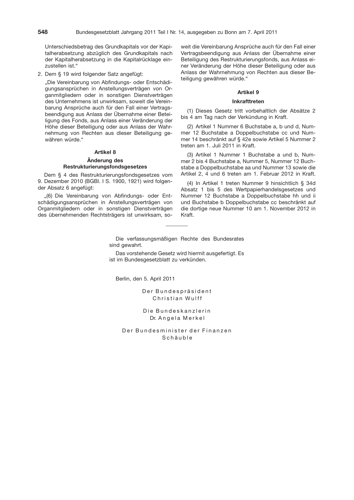 BGBl. 2011, Seite 548 — Originalseite als Abbildung