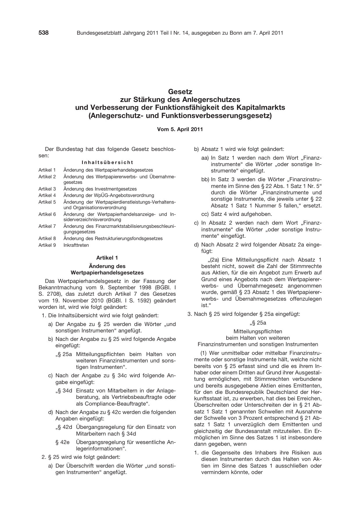 BGBl. 2011, Seite 538 — Originalseite als Abbildung