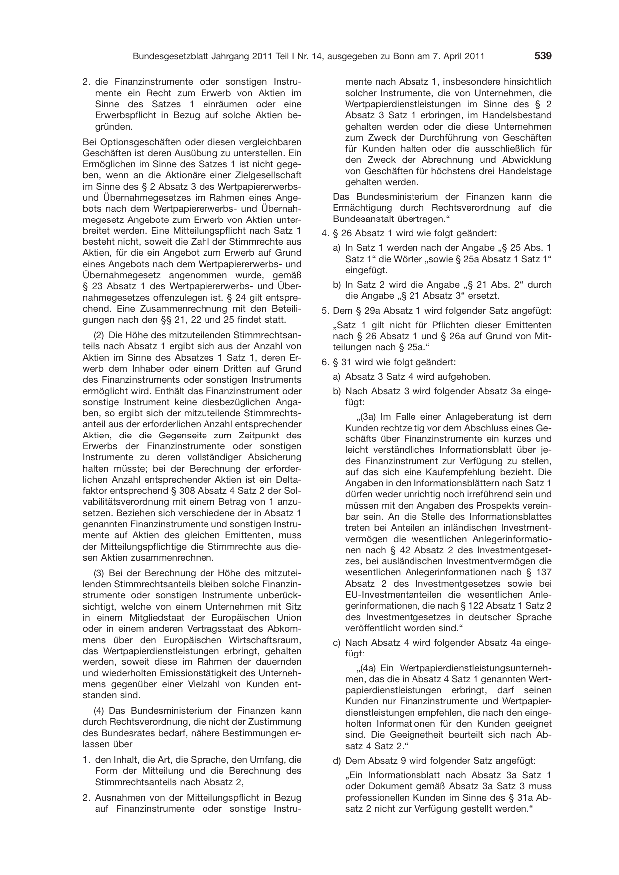 BGBl. 2011, Seite 539 — Originalseite als Abbildung
