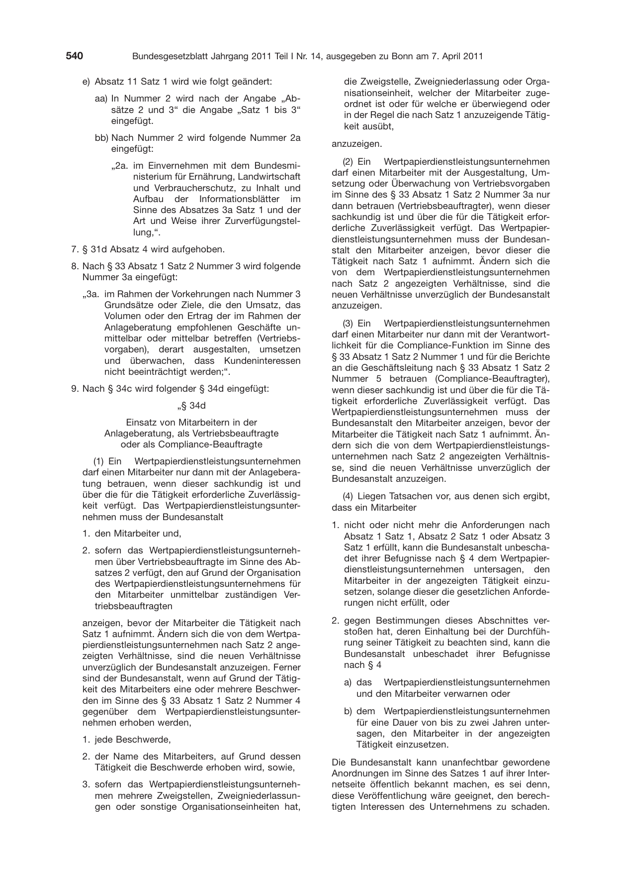 BGBl. 2011, Seite 540 — Originalseite als Abbildung
