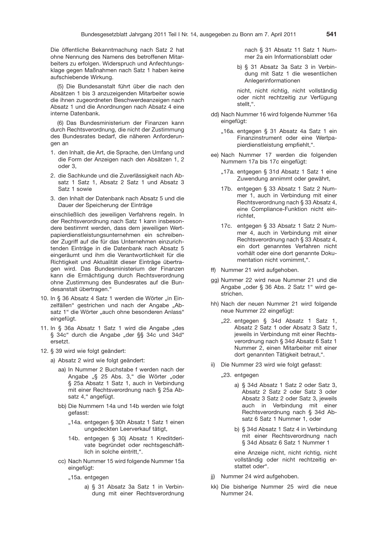 BGBl. 2011, Seite 541 — Originalseite als Abbildung