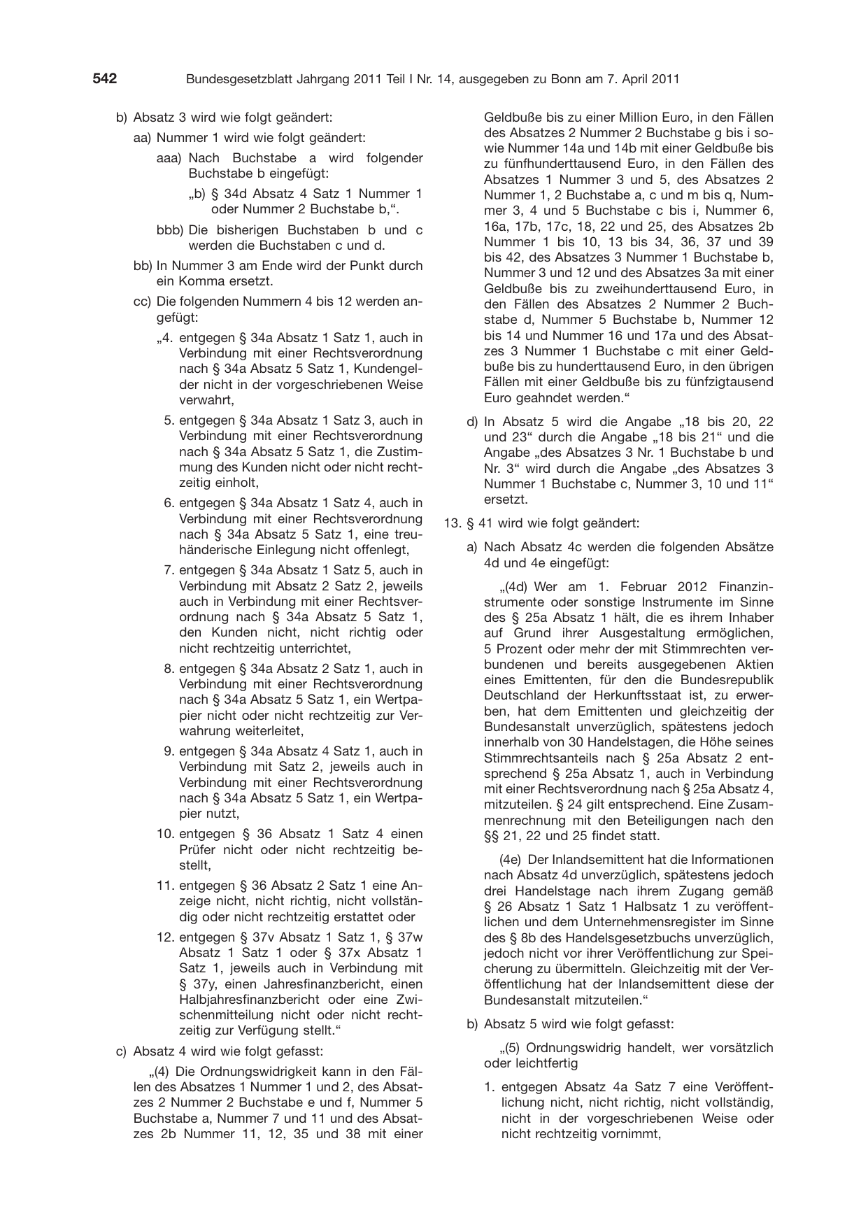 BGBl. 2011, Seite 542 — Originalseite als Abbildung