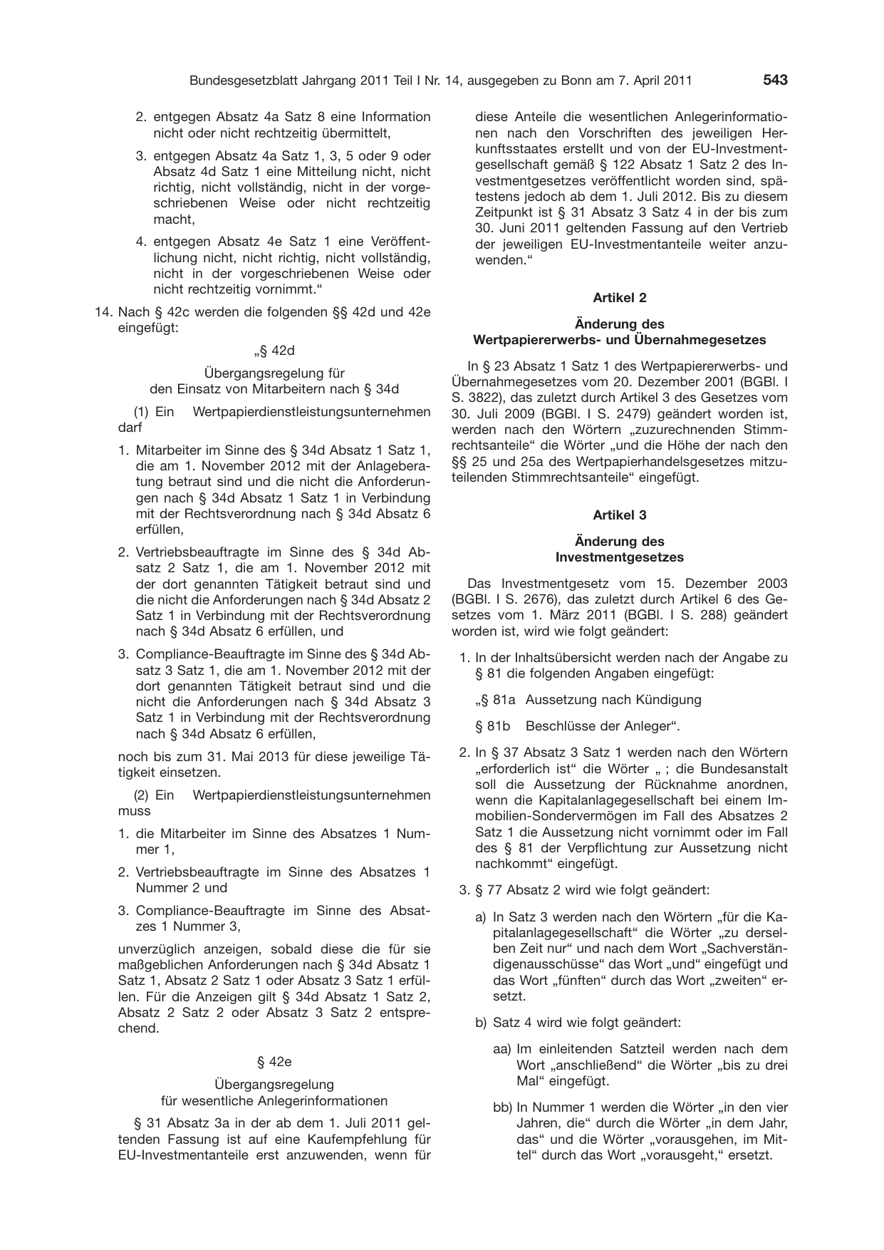 BGBl. 2011, Seite 543 — Originalseite als Abbildung