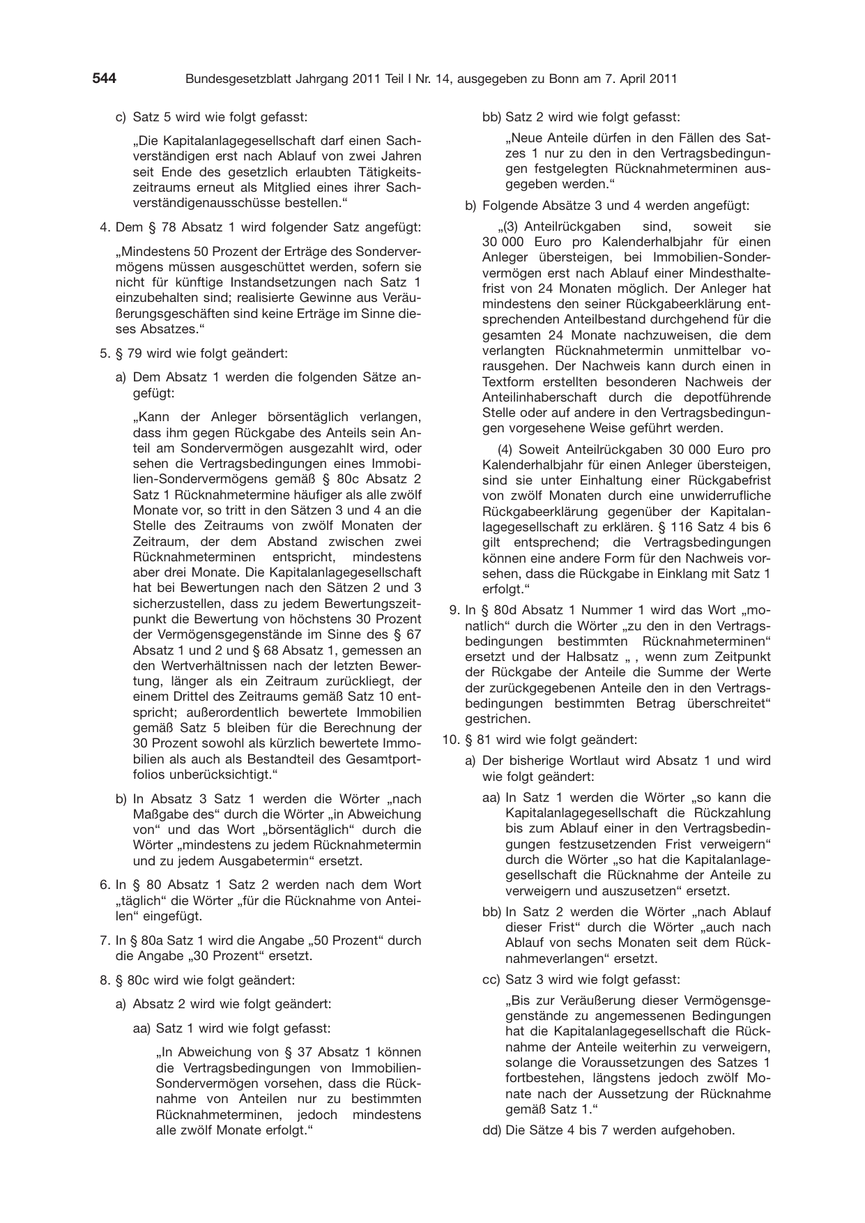 BGBl. 2011, Seite 544 — Originalseite als Abbildung