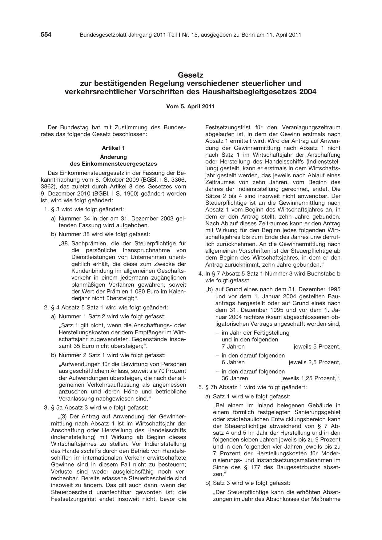 BGBl. 2011, Seite 554 — Originalseite als Abbildung