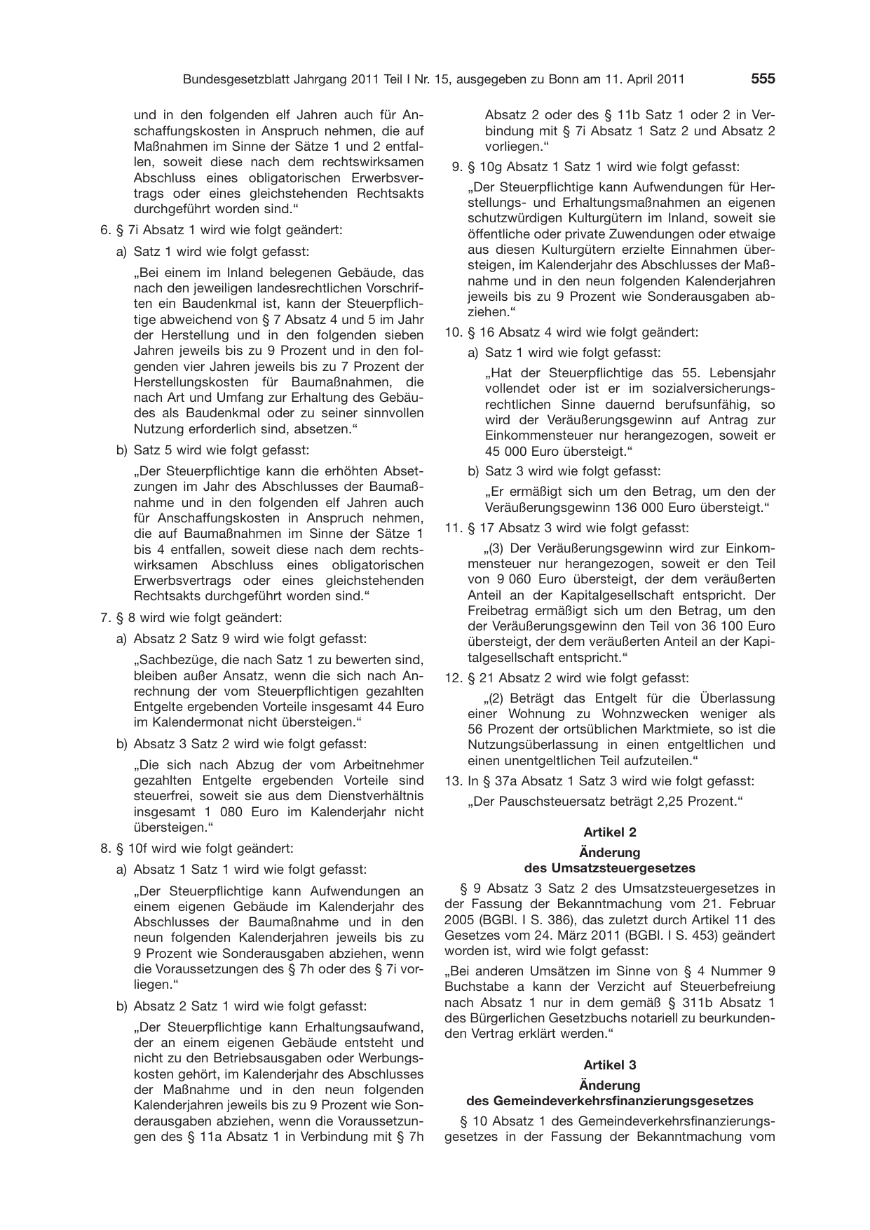 BGBl. 2011, Seite 555 — Originalseite als Abbildung
