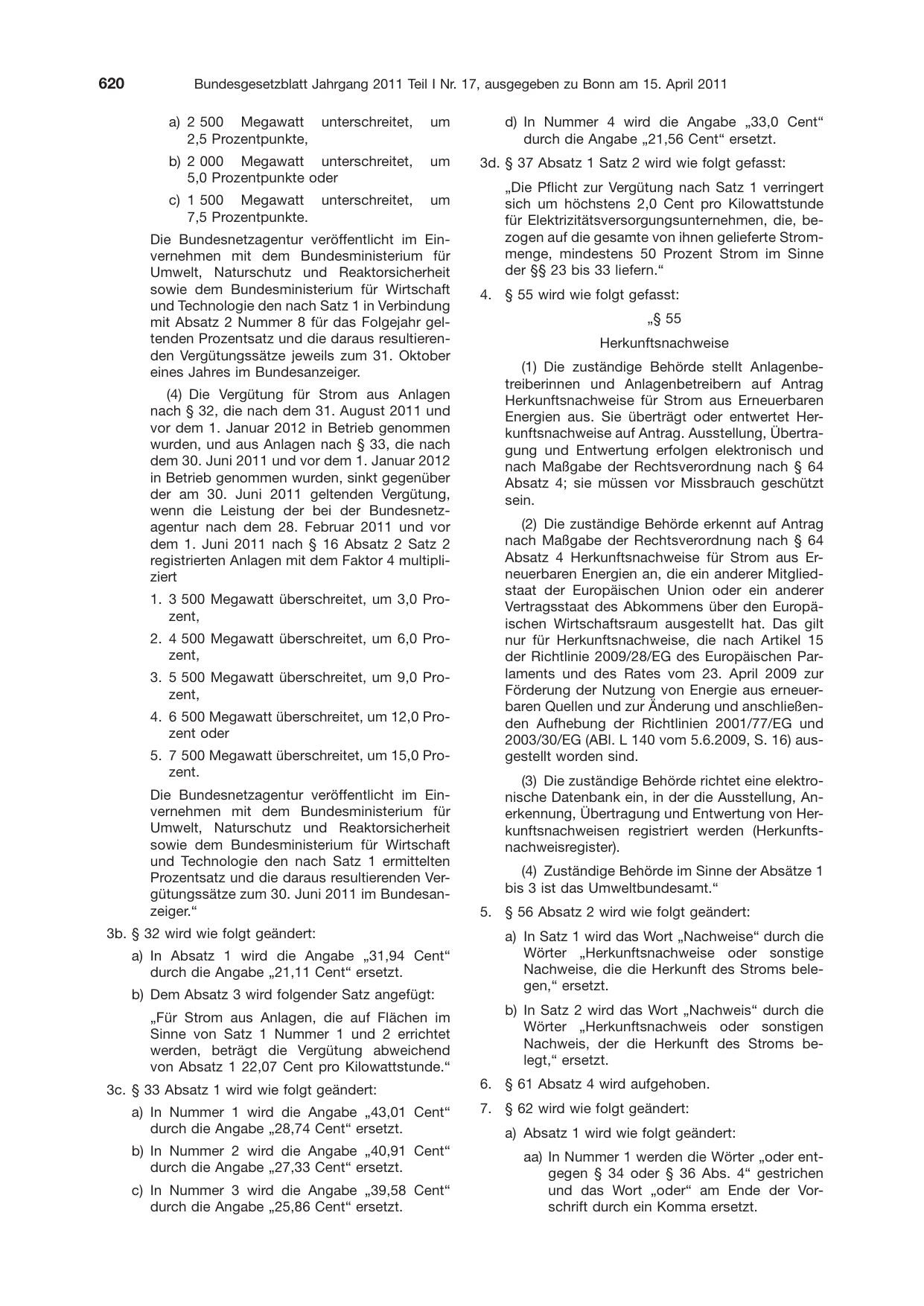BGBl. 2011, Seite 620 — Originalseite als Abbildung