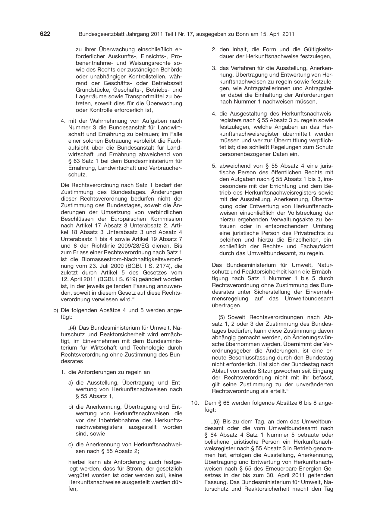 BGBl. 2011, Seite 622 — Originalseite als Abbildung