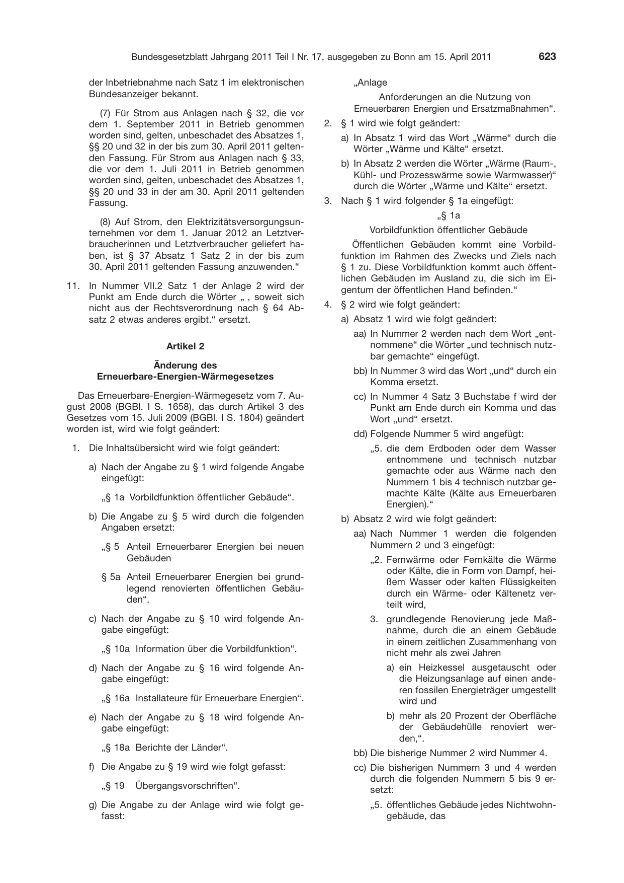 BGBl. 2011, Seite 623 — Originalseite als Abbildung