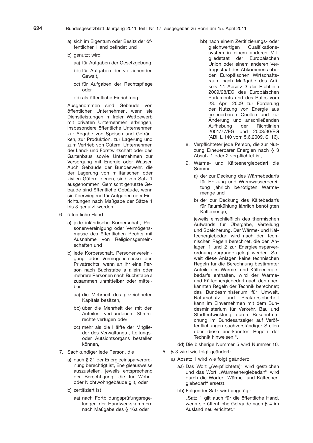 BGBl. 2011, Seite 624 — Originalseite als Abbildung