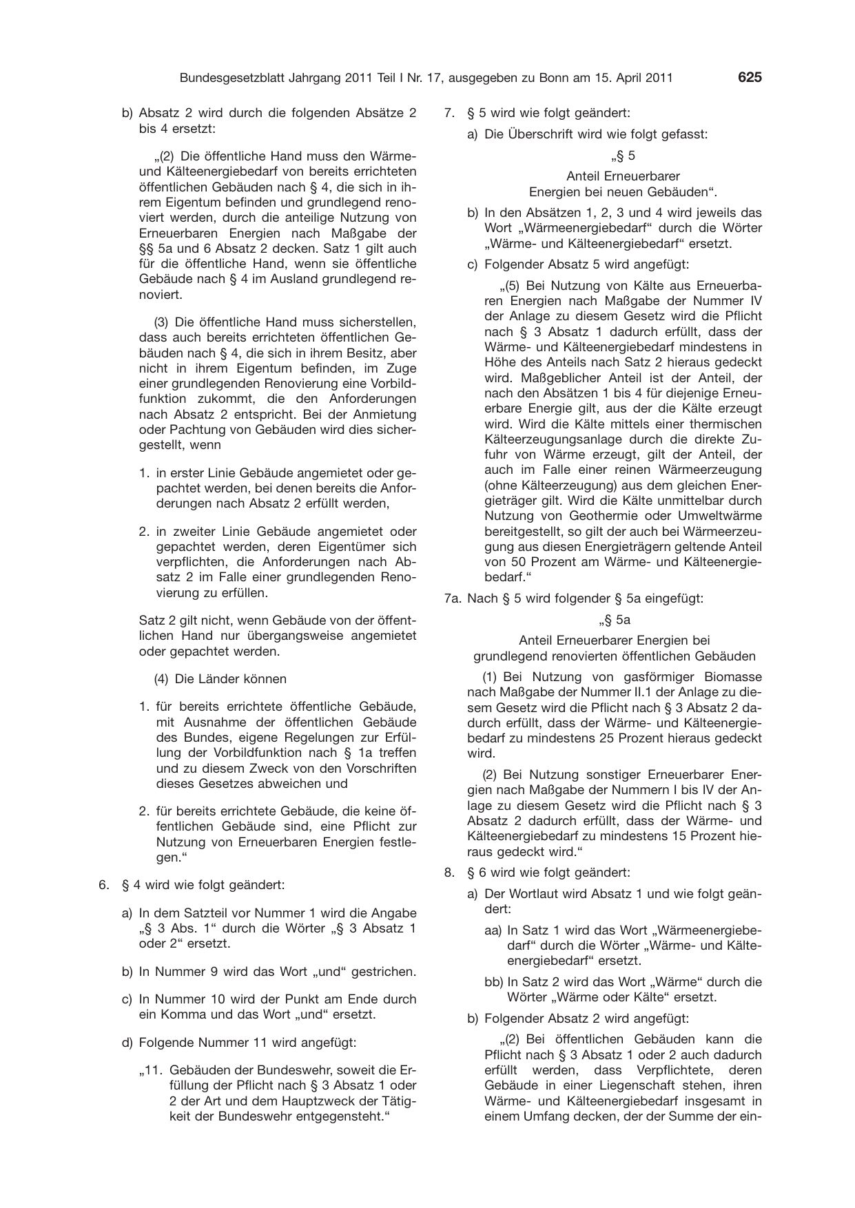 BGBl. 2011, Seite 625 — Originalseite als Abbildung