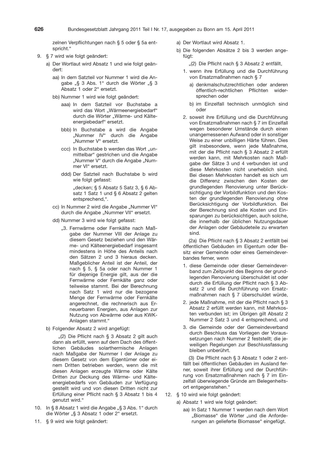 BGBl. 2011, Seite 626 — Originalseite als Abbildung