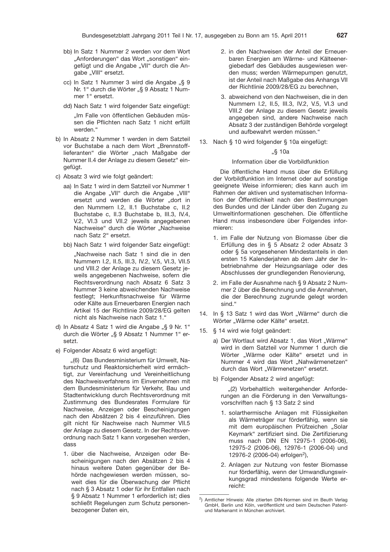 BGBl. 2011, Seite 627 — Originalseite als Abbildung