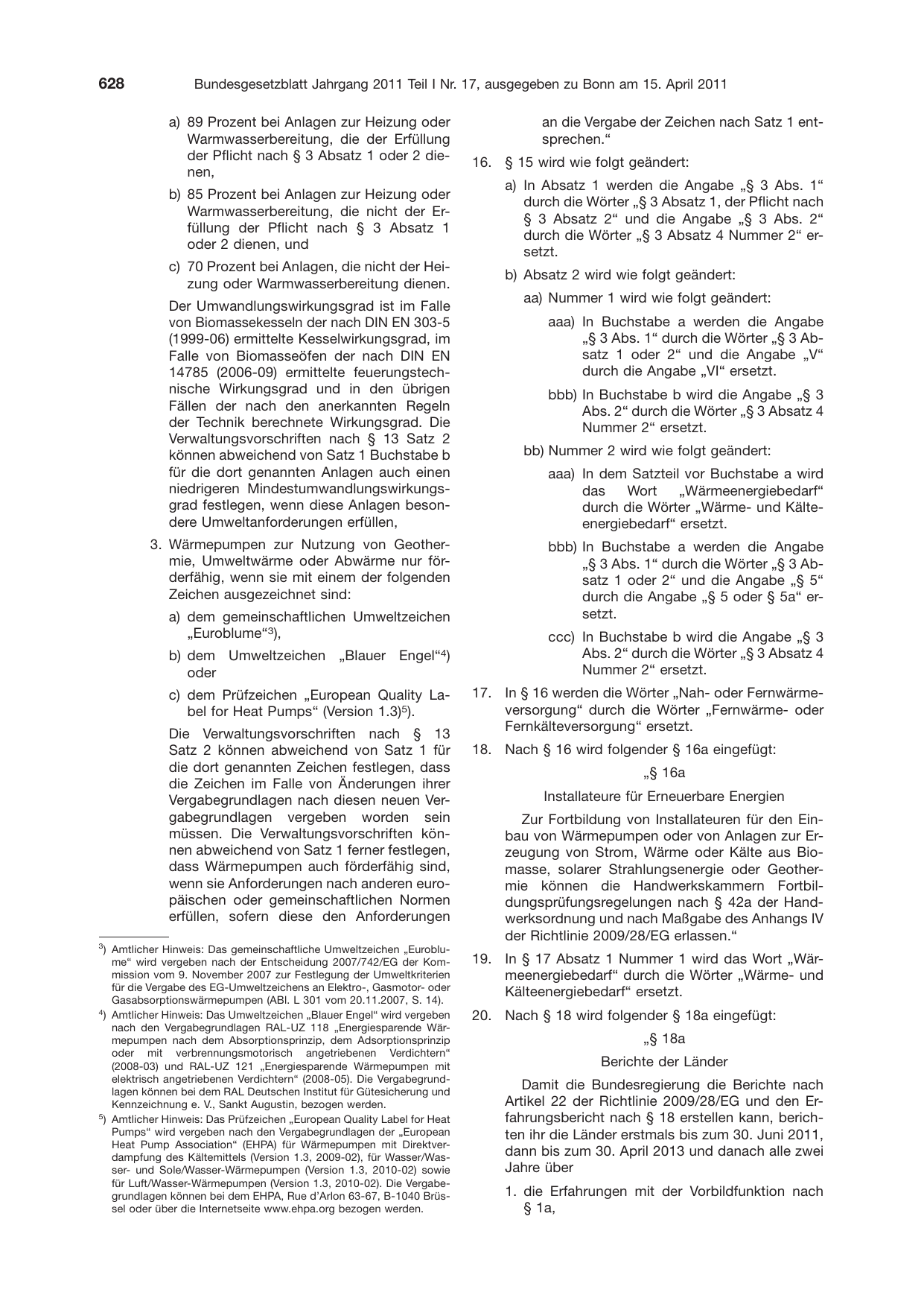 BGBl. 2011, Seite 628 — Originalseite als Abbildung