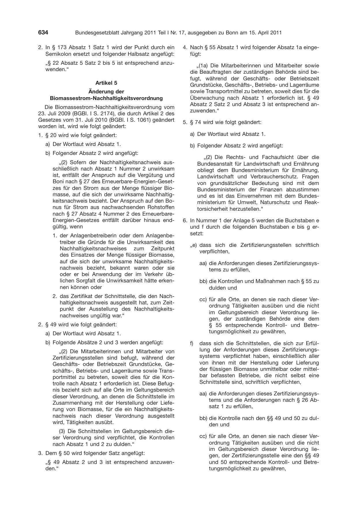 BGBl. 2011, Seite 634 — Originalseite als Abbildung