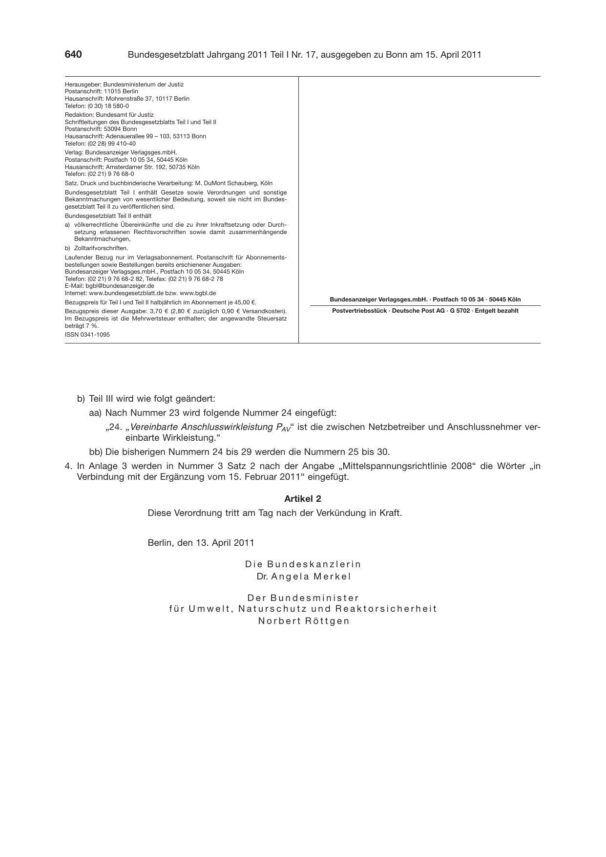 BGBl. 2011, Seite 640 — Originalseite als Abbildung