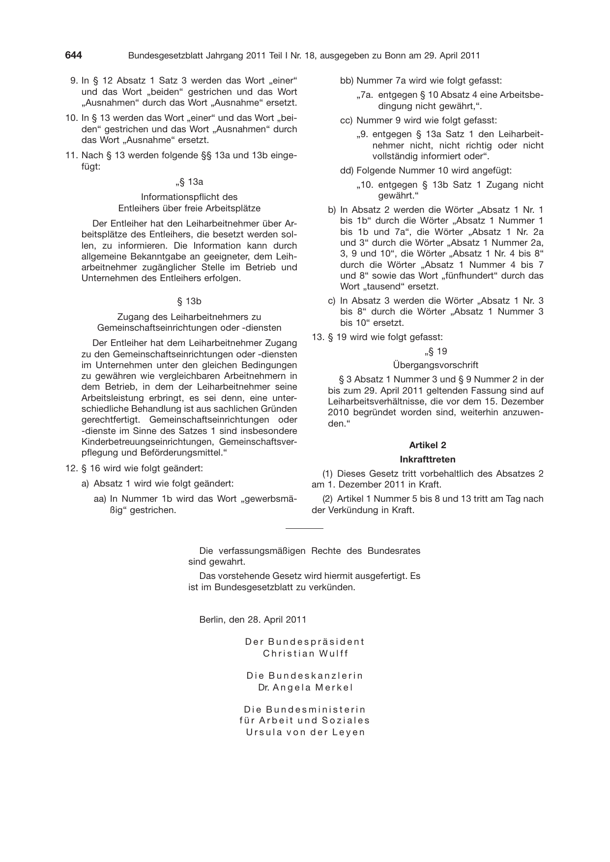 BGBl. 2011, Seite 644 — Originalseite als Abbildung