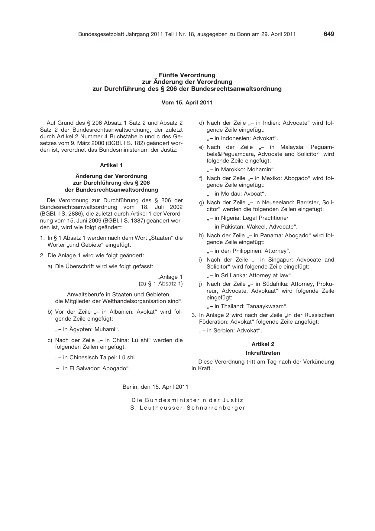 BGBl. 2011, Seite 649 — Originalseite als Abbildung