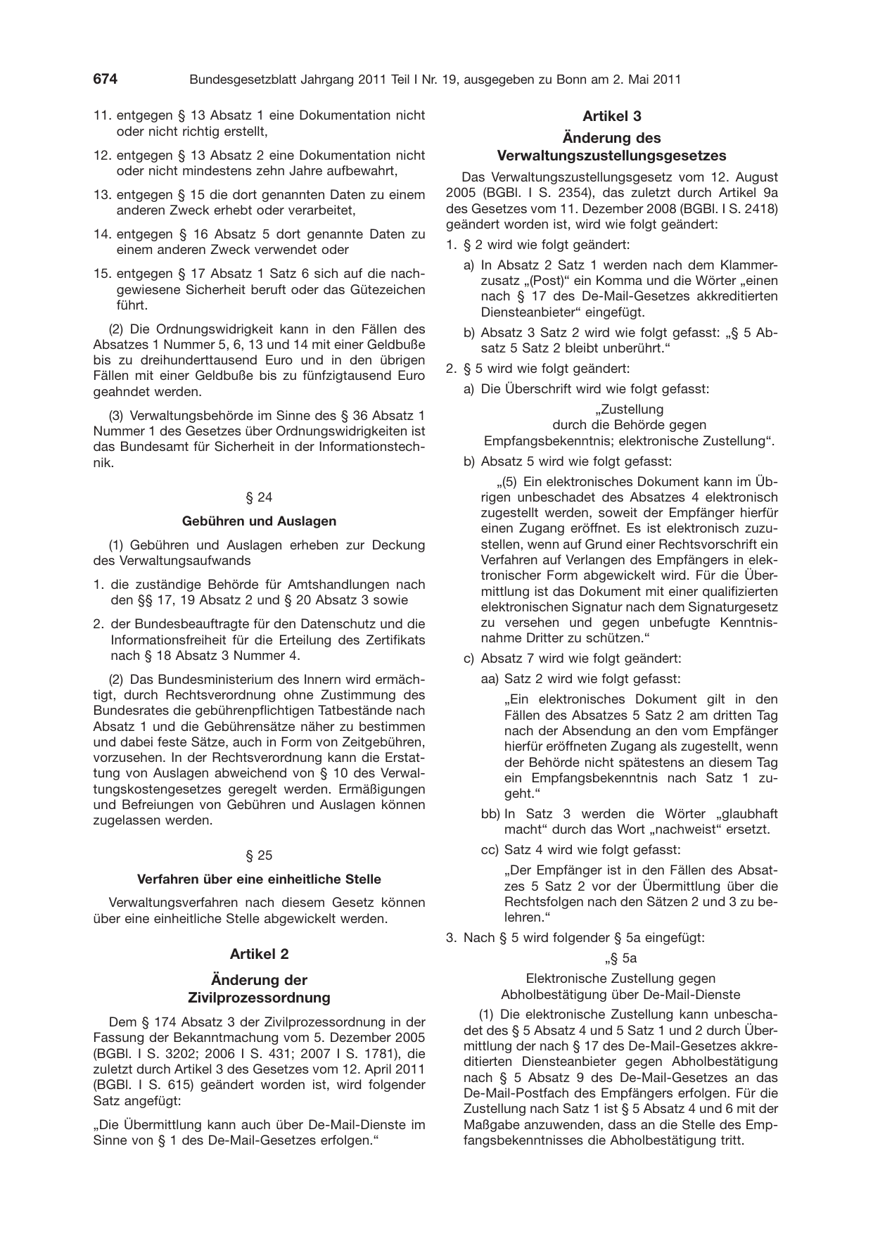BGBl. 2011, Seite 674 — Originalseite als Abbildung