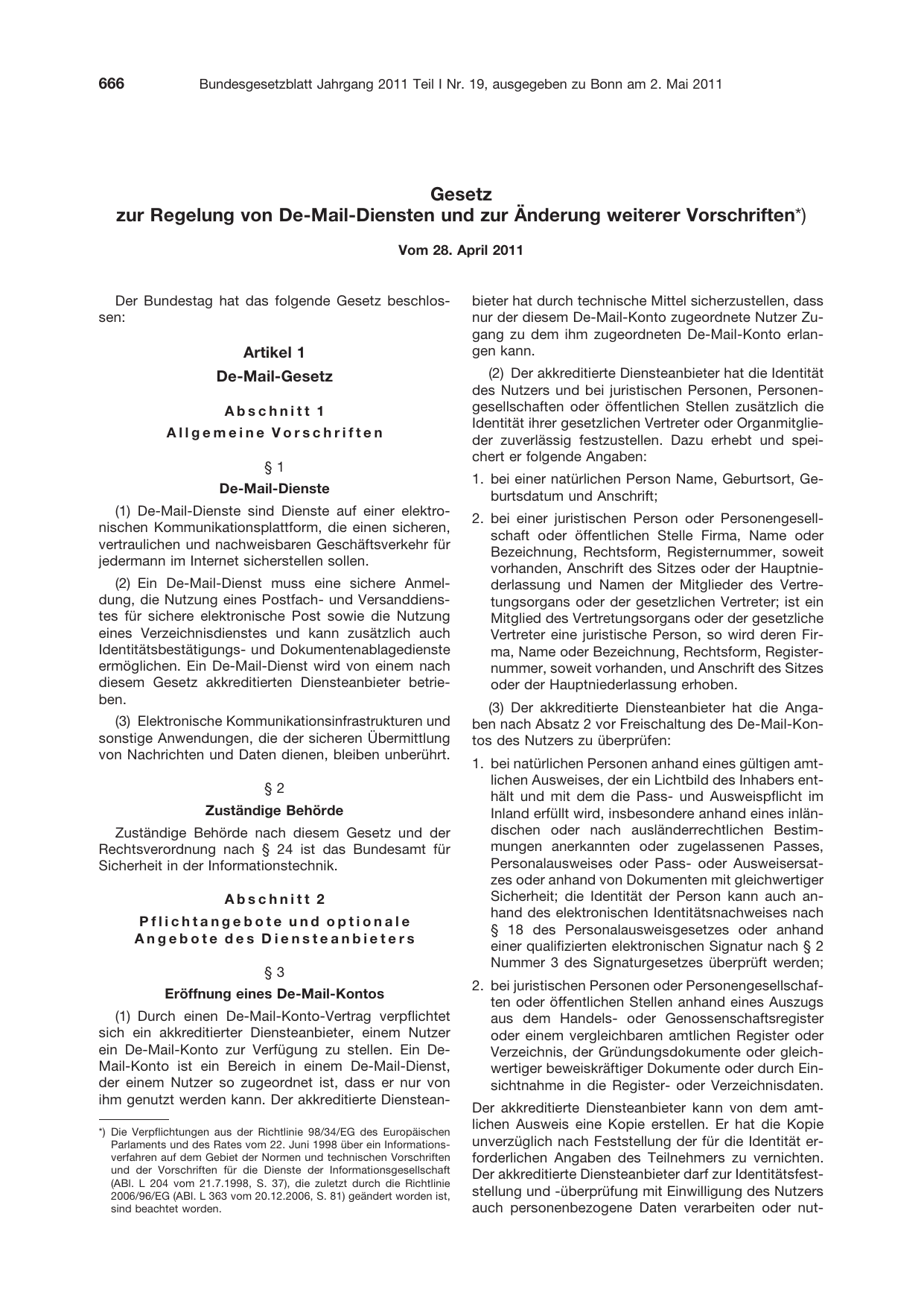 BGBl. 2011, Seite 666 — Originalseite als Abbildung